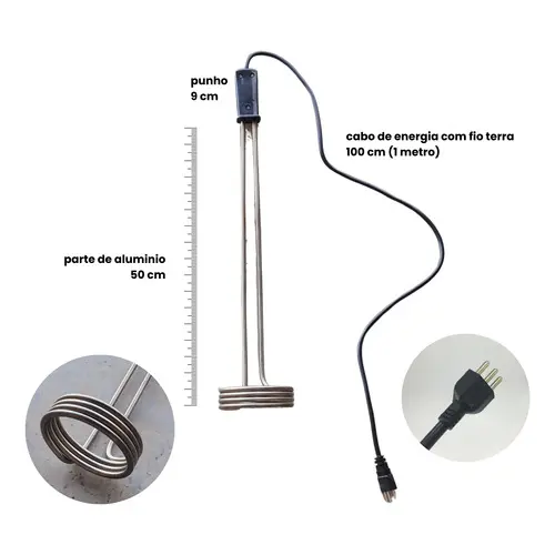 Ebulidor Aquecedor de Água Elétrico 3000W 220V, 52 cm, Alumínio – Grande