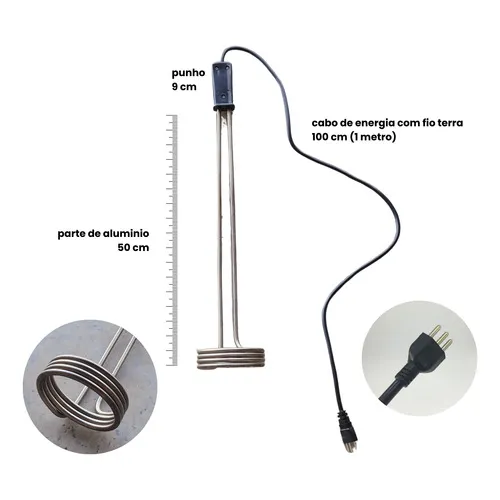 Ebulidor aquecedor de água elétrico 3000w 220v, 52 cm, alumí