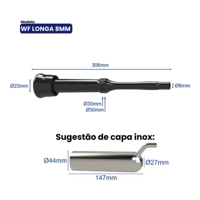 Teteira Insuflador Wf Longa 8mm Prime 4 Uni. Ordenha