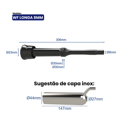 Teteira Insuflador Wf Longa 8mm Prime 4 Uni. Ordenha