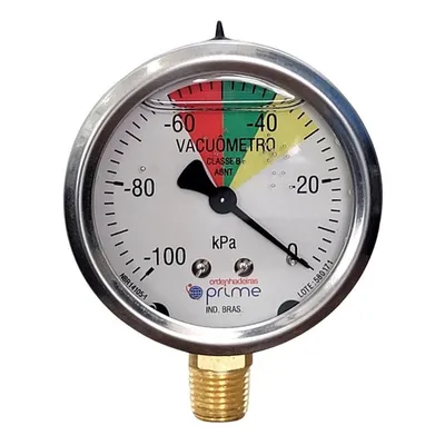 Vacuômetro analógico 100 kpa com glicerina para ordenhadeira