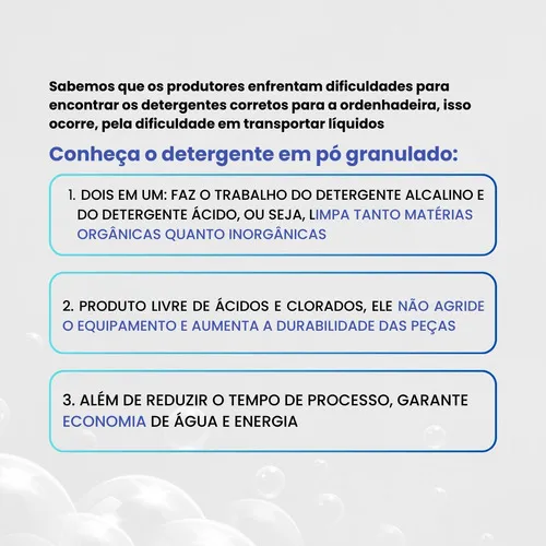 Detergente para limpeza de ordenhadeiras e tranferidores