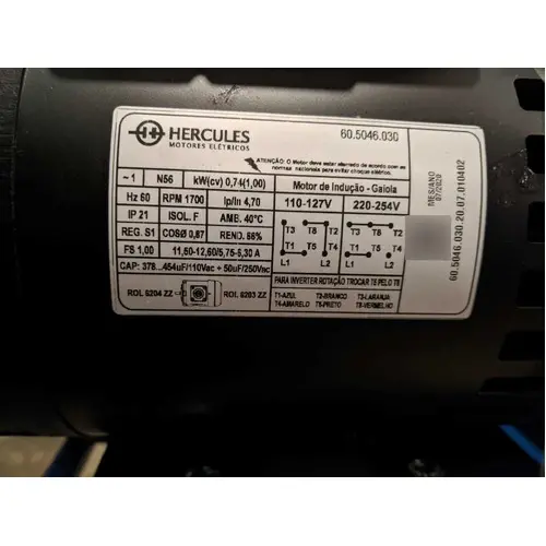 Motor Para Ordenhadeira 1cv Baixa Rotação Mono 110/220 Volts