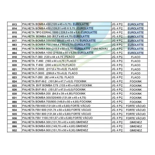 Palheta bomba 230 ( 100X40X4,5 ) Implemis