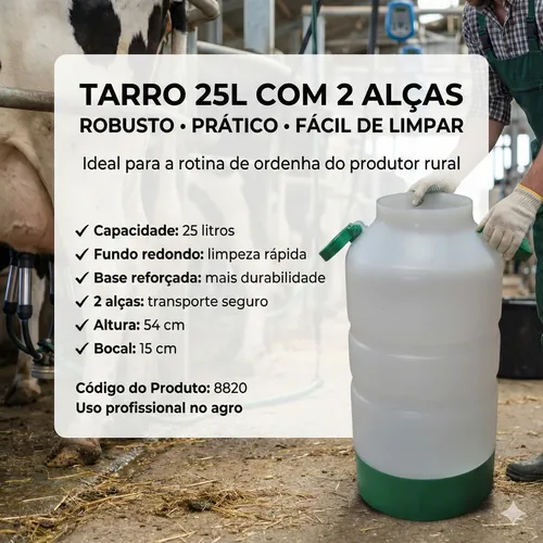 Tarro Leiteiro 25 Litros com 2 Alças – Robusto e Fácil de Limpar