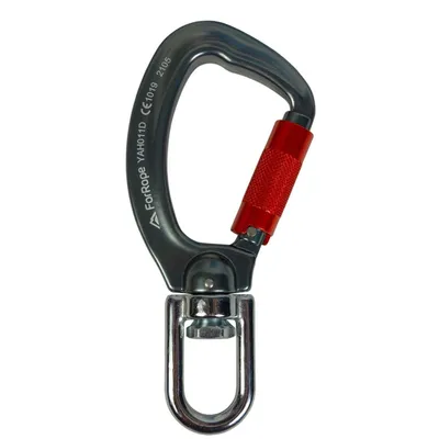 MOSQUETÃO ALUMÍNIO GANCHO COM DESTORCEDOR - DUPLA TRAVA AUTO 22kN CE EN - FOR ROPE ®