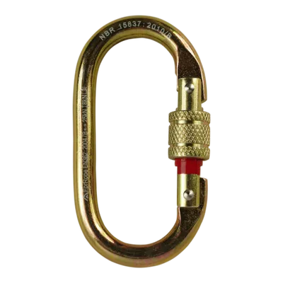 MOSQUETÃO AÇO OVAL TRAVA ROSCA 25kN AMARELO ZINCO - COM INDICADOR VERMELHO - CE-EN - FOR ROPE ®