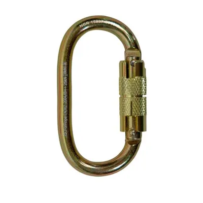 MOSQUETÃO AÇO OVAL TRIPLA TRAVA AUTO 25KN - (BICROMATIZADO) - CE/ EN E NBR - FOR ROPE ®