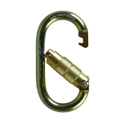 MOSQUETÃO AÇO OVAL DUPLA TRAVA AUTO 25KN - AMARELO/ ZINCO - CE/EN - FOR ROPE ®