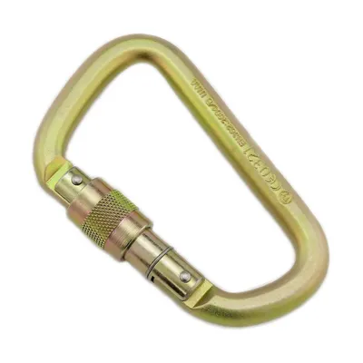 MOSQUETÃO AÇO D ASSIMETRICO TRAVA ROSCA 41kN DOURADO - CE EN E UIAA - FOR ROPE