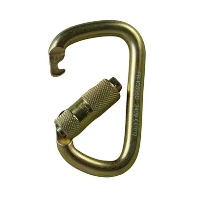 MOSQUETÃO AÇO D ASSIMETRICO 45KN - TRAVA DUPLA AUTO - CE EN NBR - FOR ROPE