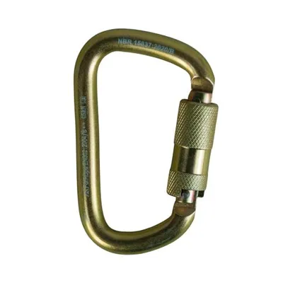 MOSQUETÃO AÇO D ASSIMETRICO 45KN - TRAVA DUPLA AUTO - CE EN NBR - FOR ROPE