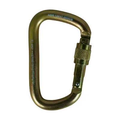 MOSQUETÃO AÇO D ASSIMETRICO 45kN - TRAVA ROSCA - CE EN NBR - FOR ROPE