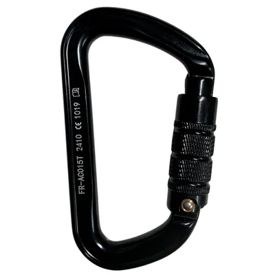 MOSQUETÃO EM ALUMÍNIO D ASSIMÉTRICO - TRIPLA TRAVA AUTO - 30kN - PRETO - CE EN - FOR ROPE ®