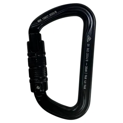 MOSQUETÃO EM ALUMÍNIO D ASSIMÉTRICO - TRIPLA TRAVA AUTO - 30kN - PRETO - CE EN - FOR ROPE ®