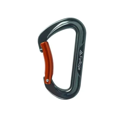 MOSQUETÃO EM ALUMÍNIO D MINI LIGHT - SEM TRAVA - 25kN CINZA - GATILHO CURVO LARANJA CE/EN - FOR ROPE ®