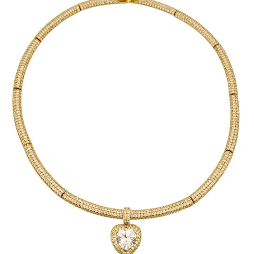 Colar Folheado a ouro 18k e Prata Aro Cravejado Com Pingente Coração Cristal