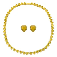 Conjunto Colar e Brinco Folheado a Ouro 18k e Prata Corações Com Cristal Yellow - imagem 1