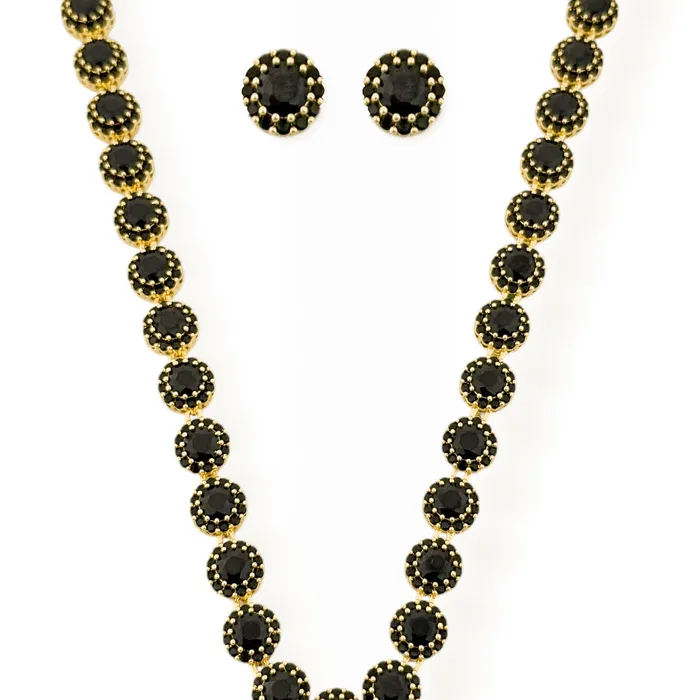 Conjunto Colar e Brinco Folheado a Ouro 18k e Prata Circulo de Zirconia