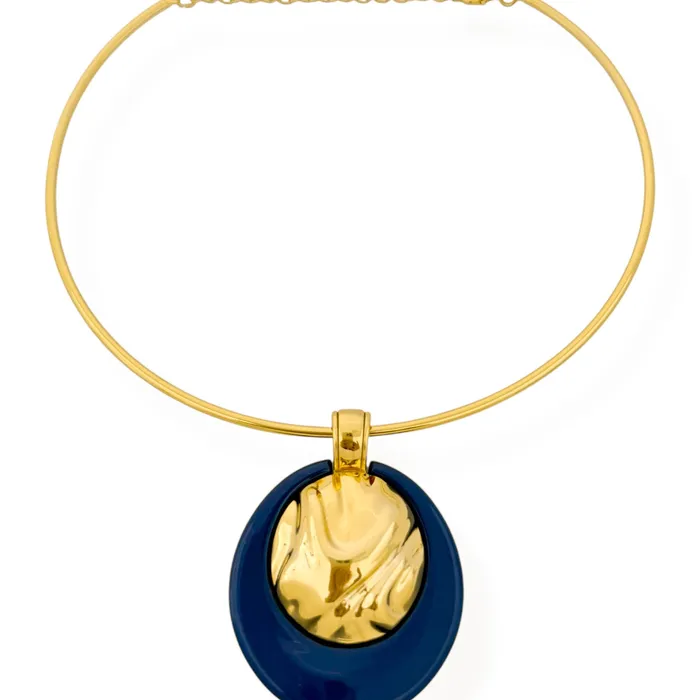 Choker Aro Semi Jóia Pingente Resinado e Martelado