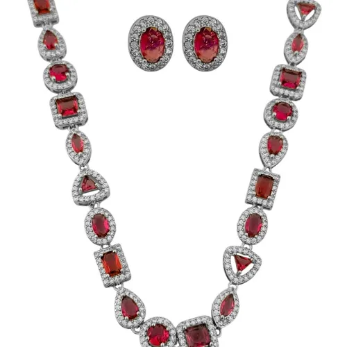 Conjunto Colar e Brinco Folheado a Ouro 18k e Prata Formatos Geométricos Com Zircônia