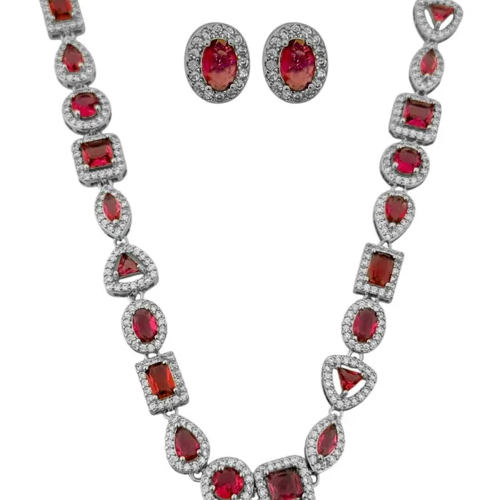 Conjunto Colar e Brinco Folheado a Ouro 18k e Prata Formatos Geométricos Com Zircônia
