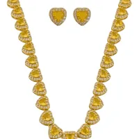 Conjunto Colar e Brinco Folheado a Ouro 18k e Prata Coração de Cristal Citrino - imagem 1