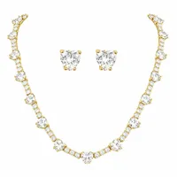 Conjunto Colar e Brinco Folheado a Ouro 18k e Prata Corações Zircônia Colorido - imagem 1