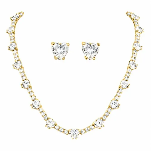 Conjunto Colar e Brinco Folheado a Ouro 18k e Prata Corações Zircônia Colorido