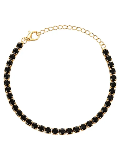 Pulseira Folheada a Ouro 18k Cristais Pretos