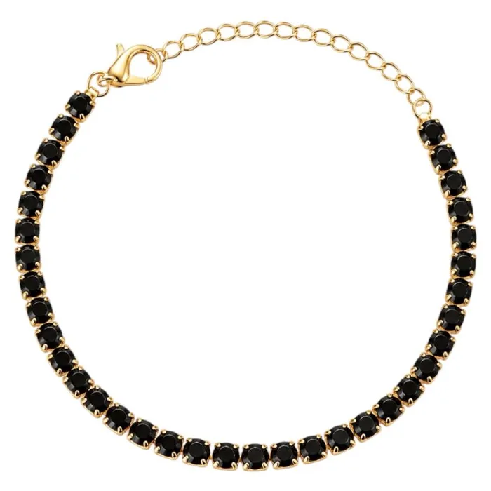 Pulseira Folheada a Ouro 18k Cristais Pretos