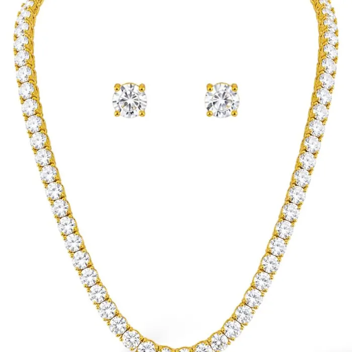 Conjunto Colar e Brinco Folheado a Ouro 18k e Prata Zirconia