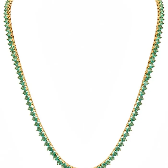 Colar Semi Joia a Ouro 18k e Prata Zircônia Colorida 40 cm