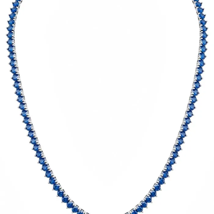 Colar Semi Joia Prata Zircônia Azul 40 cm