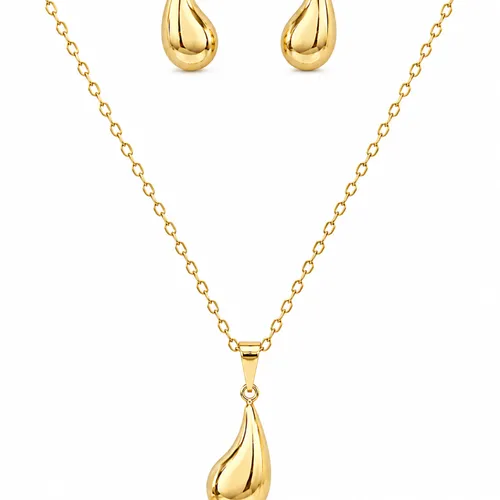 Conjunto Folheado a Ouro 18k Gota Lisa