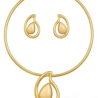 Conjunto Choker Aro e Branco Folheado a Ouro 18k Gota Vazada e Resinada - imagem 1