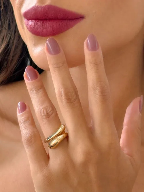Anel Folheado a Ouro 18k e Prata Duo Gota Lisa