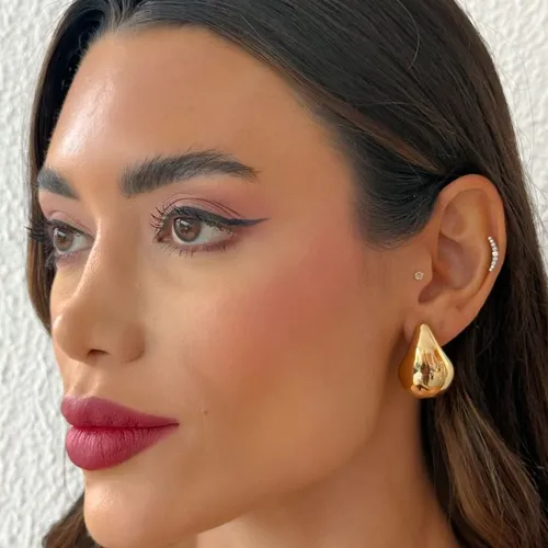 Brinco Folheado a Ouro 18k e Prata Gota Media Lisa