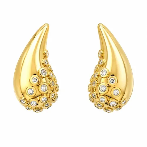 Brinco Folheado a Ouro 18k e Prata Design Gota com Pontos de Luz