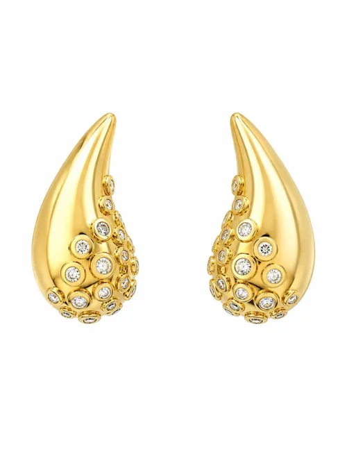 Brinco Folheado a Ouro 18k e Prata Design Gota com Pontos de Luz