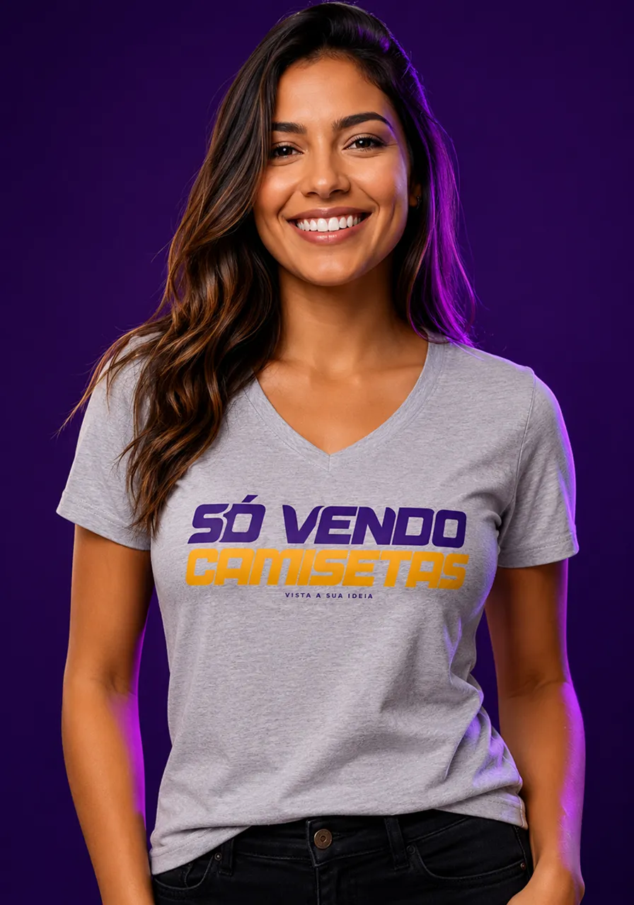 Camiseta Gola V Escudo SV — Cinza Mescla