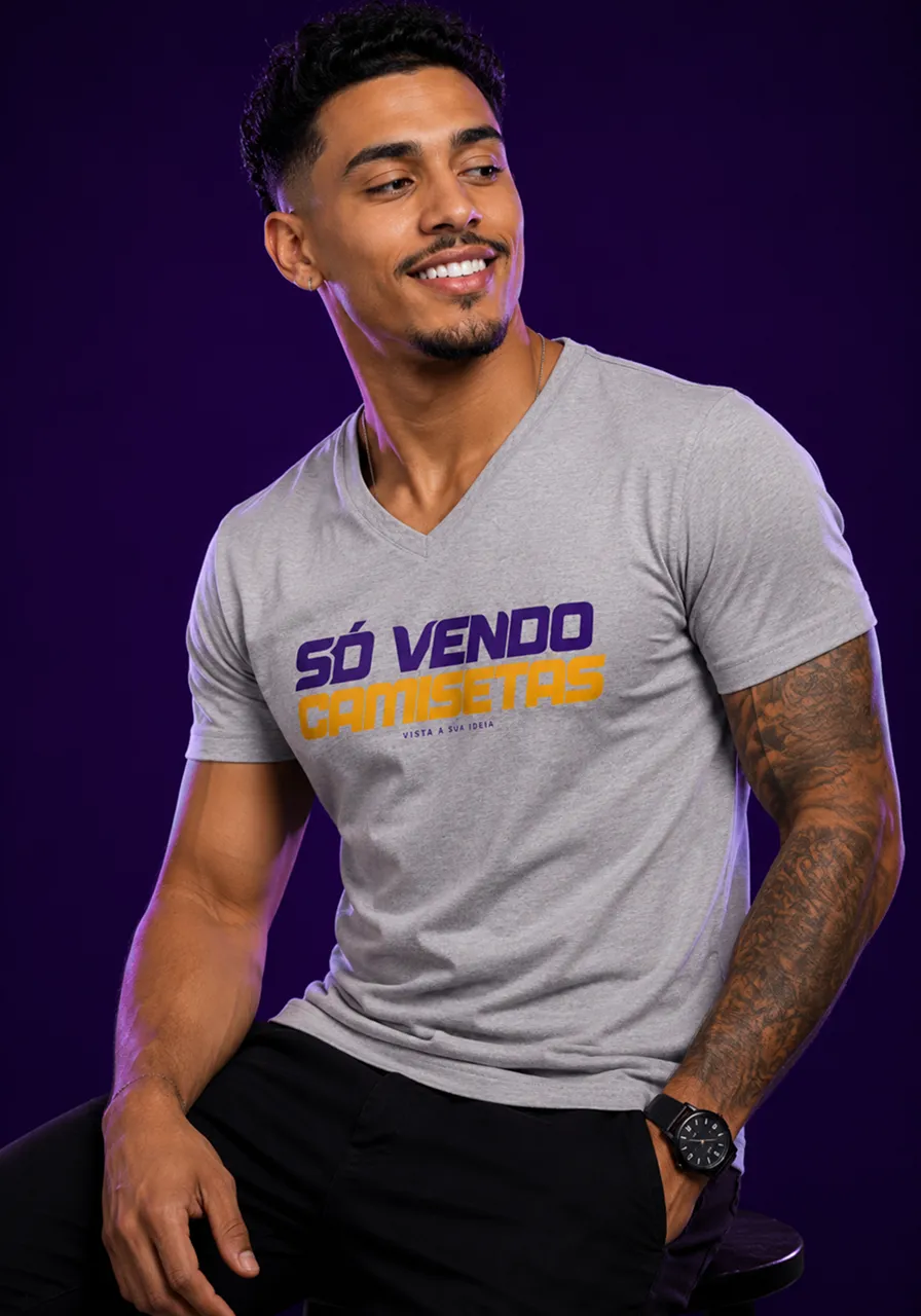 Camiseta Gola V Escudo SV — Cinza Mescla