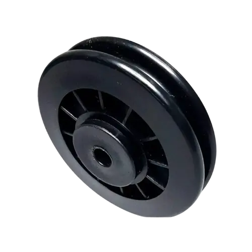 Roldana plástica 100mm com rolamento e buchas furo de 8mm