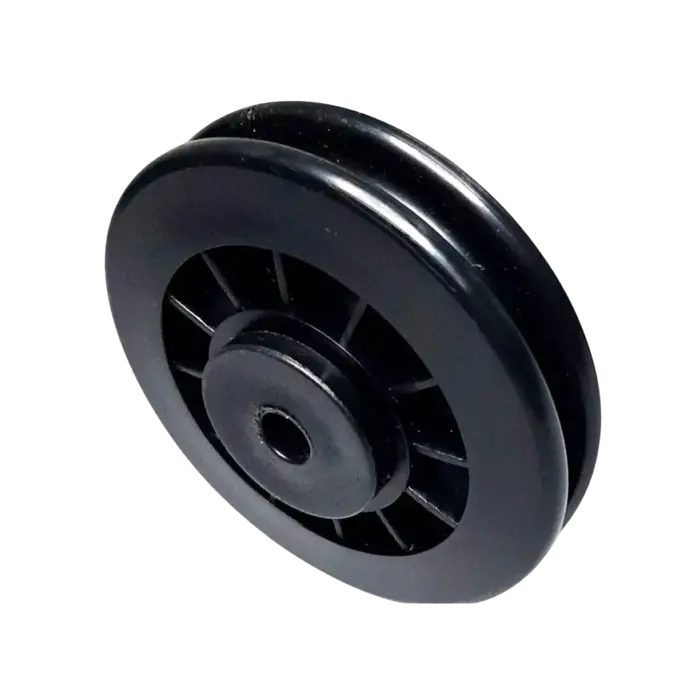 Roldana plástica 100mm com rolamento e buchas furo de 8mm