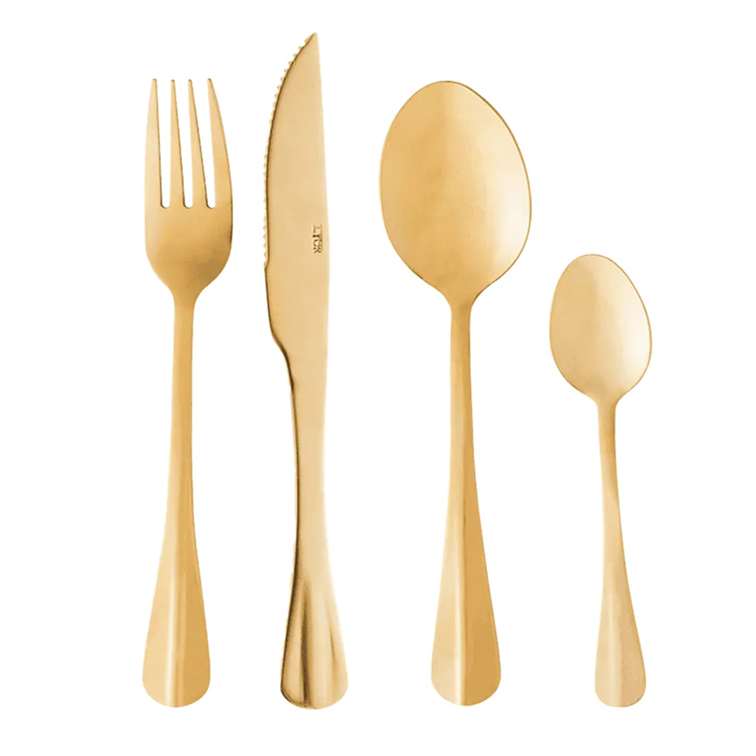 Faqueiro 24 peças Aço Inox Milão c/ cabo Amadeirado - Dourad