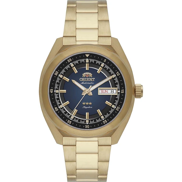 Orient 3 Estrelas Automático Heritage Dourado YN6GG002 Azul