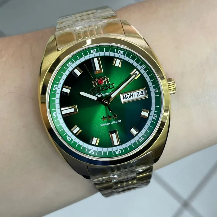 Orient 3 Estrelas Automático Heritage Dourado YN6GG004 Verde