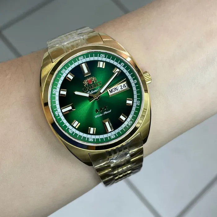 Orient 3 Estrelas Automático Heritage Dourado YN6GG004 Verde