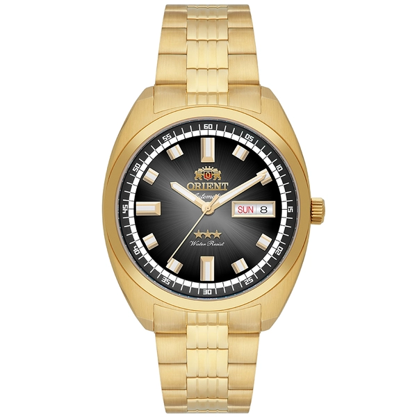 Orient 3 Estrelas Automático Heritage Dourado YN6GG004 Preto
