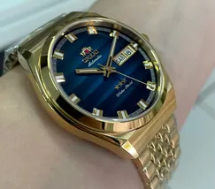 Orient 3 Estrelas Automático Heritage Dourado YN6GG014 azul - imagem 3